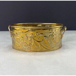 Vintage Hosley Embossed Solid Brass Handled Oval Planter